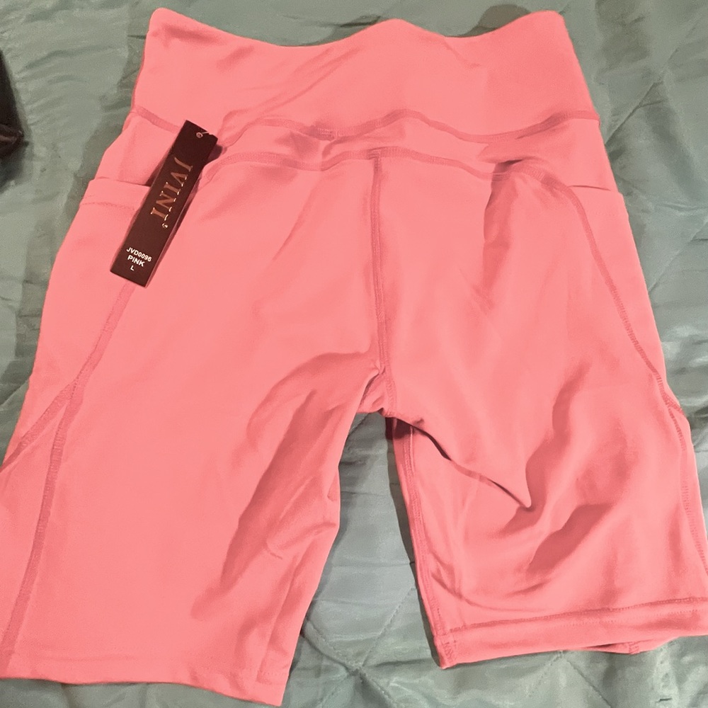 NWT- pink athletic, bike shorts with 2 pockets by JVINI #C106